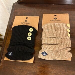Sperry Knit Button Boot Toppers Cuffs Bundle of 2 Pair- Black & Tan/White NWT